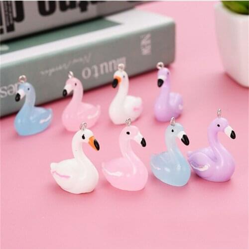 Julie Wang 10PCS Resin Cartoon Swan Charms Random Mixed Colors Artificial Animal Jewelry Making Accessory Home Decor