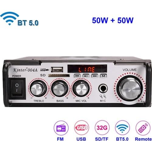 2*50W FM Radio Mp3 Player Audio Bluetooth-Compatible Power Amplifier Stereo Music AMP Equalizer HiFi KTV Digital Mp3 Decoder