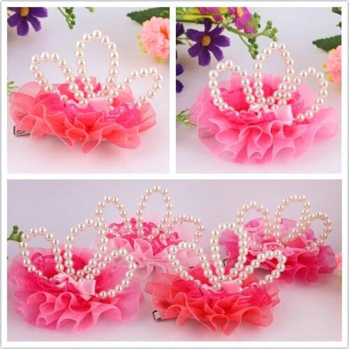 2016 South Koreas new Pet hair Lace Princess Pearl Crown Dog headdress Pet hairpin wholesale 30pcs
