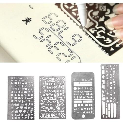 4PCS Multi Functional Stainless Steel Hollow Ruler Drawing Stencils Templates DIY Tool Diary Template Ruler
