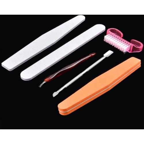 6pcs/Set Nail Art Files Dust Brush Cleaning Buffer Sponge Block Buffing Grit Sand UV Gel Polish Acrylic Manicure Pedicure Tools