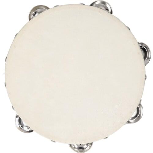 8 Inch Hand Tambourine Sheepskin Drum Skin Wooden Tambourines Entertainment with Metal Single Row for Adult Kid Musical Timbrels