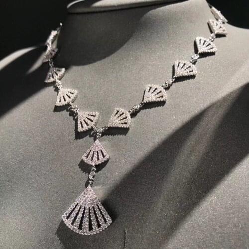 UMGODLY Brand Luxury Necklace Silver Color Sector Pendant Full Multicolor Cubic Zirconia Fashion Beautiful Women Jewelry Party