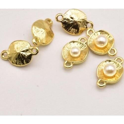 10 Pcs/Lot 15mm *11mm Alloy Round Pearl Double Pendant Earring Necklace Accessories Pendants Jewelry Making Wholesale JA0090S