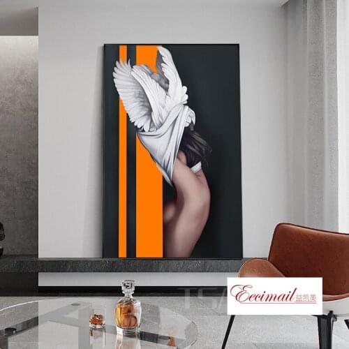 EECAMAIL DIY Full Diamond Painting Masonry Painting New Simple Vertical Version Entrance Feather Creative Character No Frame