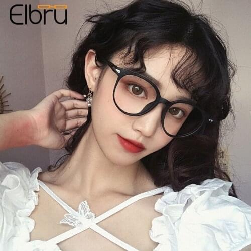 Elbru Ultralight Anti Blue Light Round Glasses Frame Vintage Optical Spectacle Computer Goggles Transparent Clear Plastic Frame