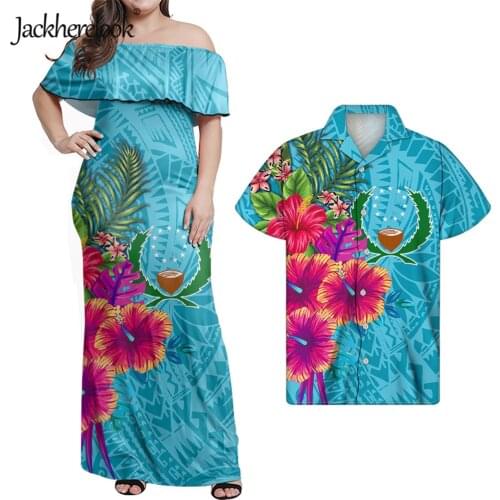 Jackherelook Elegant Hawaii Outfits Sexy Bodycon Maxi Dress Pohnpei Polynesian Tribal Plumeria Floral Print Off Shoulder Dresses