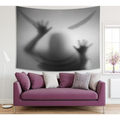 Tapestry Shadow of Man on Frosted Glass Fear Horror Scary Spooky Monochrome Photo Printed Gray