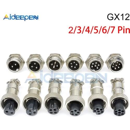 GX12 2/3/4/5/6/7 Pin Male + Female Wire Panel Connector Circular Aviation Plug Socket 12mm with Plastic Cap Lid