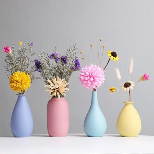 Ceramic Small Vase Decoration Home Living Room Flower Arrangement Dried Flower Decoration Nordic Macaron Handmade TV Cabinet