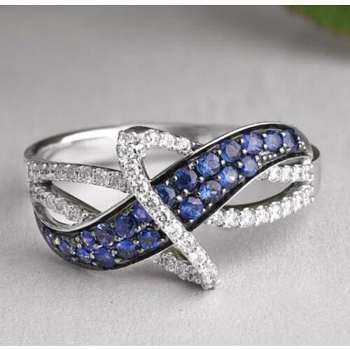 Fashion Silver Plated Twine Ring Micro Paved White Blue Stone Rings For Women Wedding Party Elegant Jewely Accessories A4M913