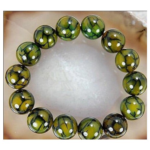 Pretty Fashion Free Shipping 10mm Dragon Veins Round Beads Bangle Elastic Bracelet
