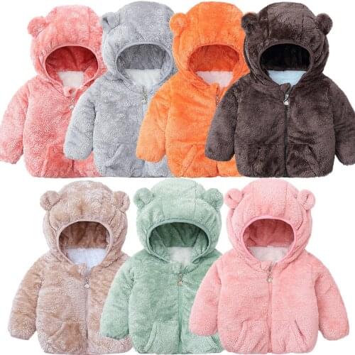 2021 Infant And Toddler Bear Ears Cute Jacket Solid Color Hoodie Jacket Kids Sweater New Winter Fashion Kids Baby Girl Clothes