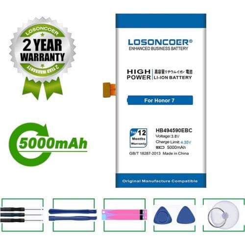 LOSONCOER Battery 5000mAh HB494590EBC Battery For Huawei Honor 7 Battery Glory PLK-TL01H ATH-AL00 PLK-AL10