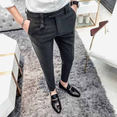 Fashion Embroidery Business Dress Pants Men Formal Office Social Suit Pants Casual Slim Fit Nightclub Party Streetwear Trousers