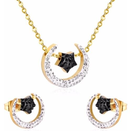 LUXUKISSKIDS Trendy Fashion Women Wedding Jewelry Moon Shape Cubic Zircon Bridal Necklace Earrings Jewelry Sets