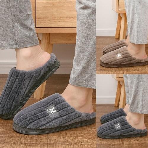 Mens Slipper 2021 Solid Color Autumn And Winter Home Slipper For Men Warm Indoor Beadroom Slides Men Stripe Cotton Slippers#f3
