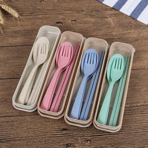 80pcs Environmental Wheat Platycodon Straw Cutlery Set Portable Camping Tableware Spoon Fork Chopsticks LX7924
