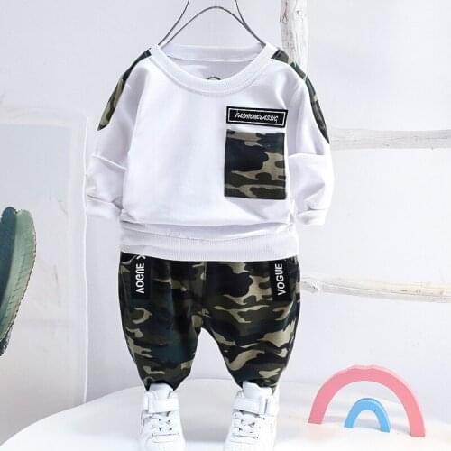 Autumn Baby Boys Clothes Stitching Camouflage Long-Sleeved Crew Neck Shirt Casual Loose Sweatshirt Pants Sports Spring Suit 0-5T