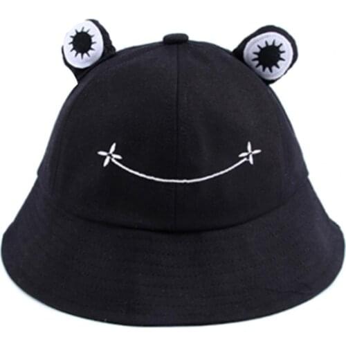 Bucket Hat Summer Hat Bucket Cap Flat Visor Hat Breathable Frog Ears Embroidery Pattern Cotton Froggy Fisherman Cap for Women