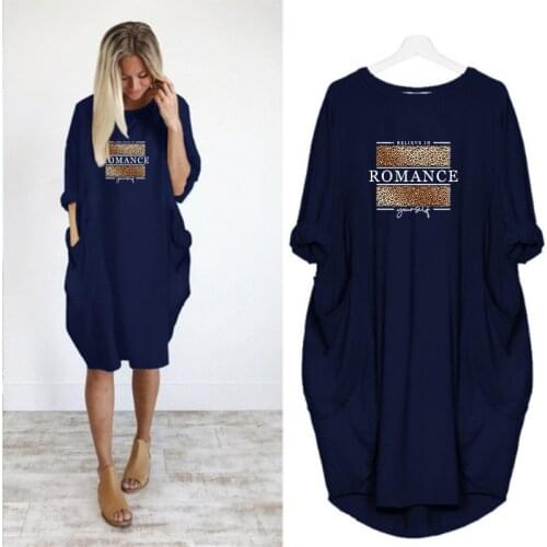 Vintage Dress Leopard Letter Printing Pocket Pyjama Femme Sexy Clothes Casual Women Spring Autumn Plus Size Homewear