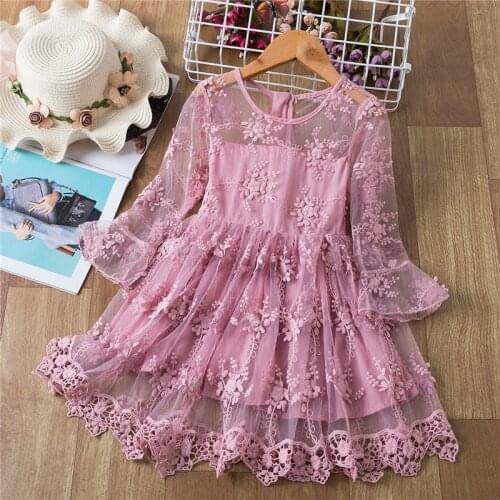 Princess Tulle Fabrics Spring Girls Dress Floral Embroidery Kids Party Dress Summer Casual Clothes Wedding Dress For Girls