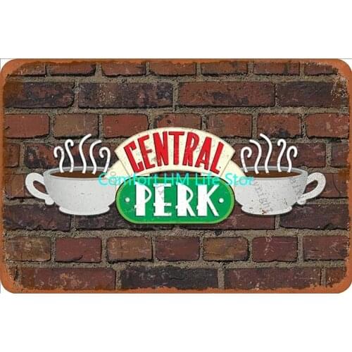 Central Perk Retro Tin Sign Vintage Poster Plaque Wall Decor for Bar Cafe Garden Bedroom Office Hotel 20x30 cm