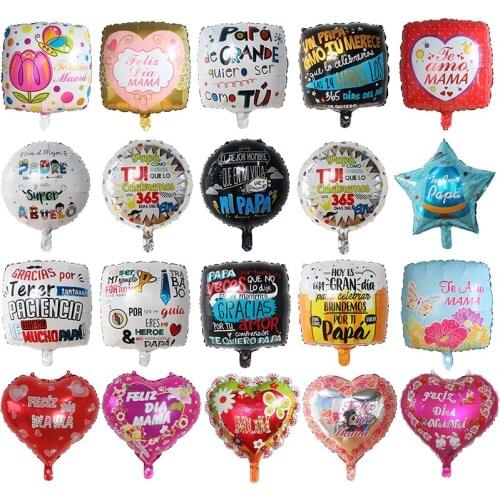 50Pcs 18Inch Spanish Happy Fathers & mothers Day Helium Balloon Feliz Dia Super Papa mama Balloons Father Party Decoration