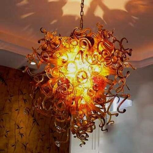 Modern Hand Blown Glass Chandelier Amber Color Hanging Lamps LED Lights 100 by 80 CM