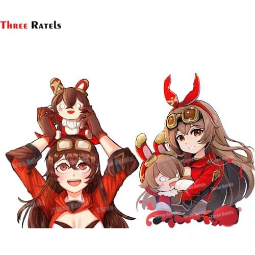 Three Ratels A220 Amber And Baron Bunny Genshin Impact Vinyl Decal Anime Car Styling Waterproof Accessories Decortive Sticker