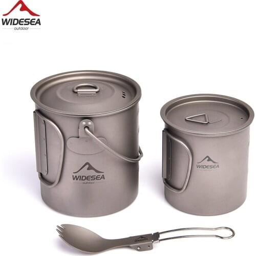Widesea Ultra-light Titanium Camping Cookware Set Outdoor Kitchen Tableware Trekking Hanging Pot Cup Mug Spoon Cauldron Tourism