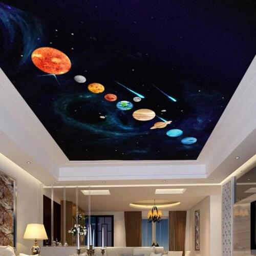 Bright Solar System Wall Stickers Glow in The Dark Sun with 9 Planets Glowing Ceiling Decals Shining Space Decoration