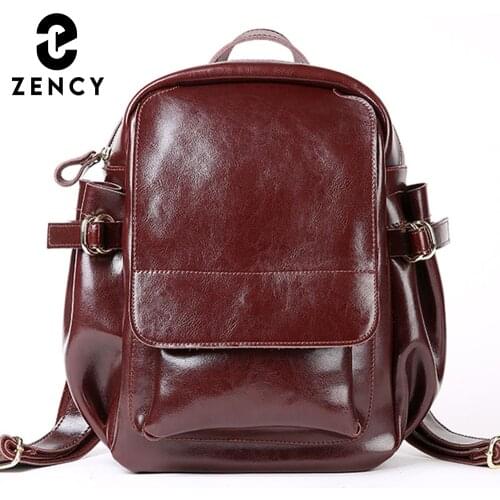 Zency 2021 New Model Women Backpack 100% Genuine Leather Large Capacity Winter Vocation Knapsack Daily Casual Travel Bag Coffee