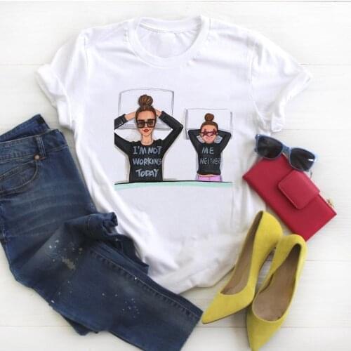 Women Clothing Mom And Daughter Grahic t shirt 90s Girl Harajuku T-shirt Short Sleeve Tee Shirt Femme Fashion Top Female