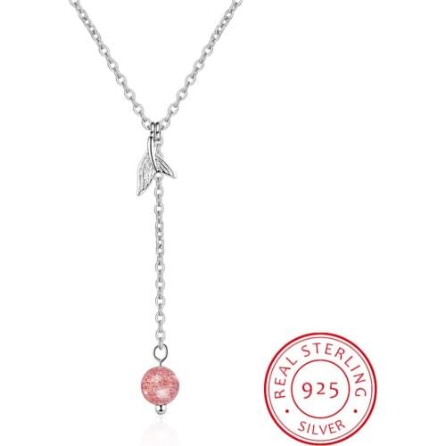 925 Sterling Silver Strawberry Crystal Tassels Fish Whales Tail Mermaid Pendant Necklaces for Women Silver Jewelry Girl Gift