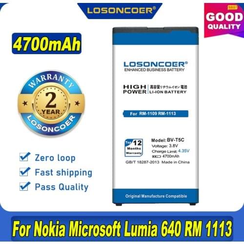 100% Original LOSONCOER 4600mAh BV-T5C Battery For Microsoft Nokia Lumia 640 Battery RM-1109 RM-1113 RM-1072 RM-1073 RM-1077 RM