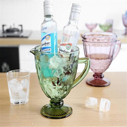 1300ML European Glass Embossed Relief Cold Water Pot Cup Creative Color Glass Cold Cup Household Milk Juice Pot for party
