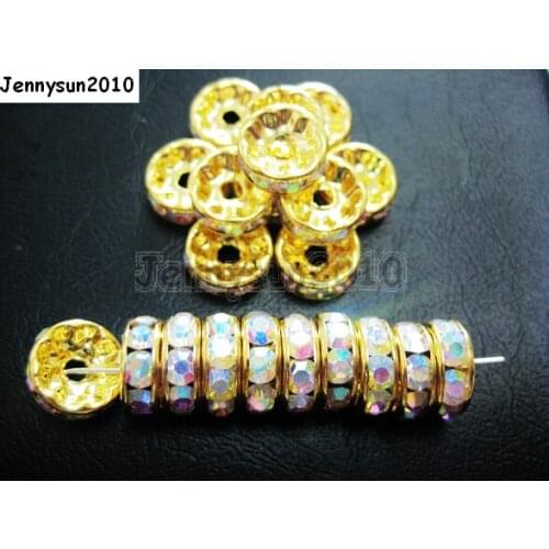 200pcs/lot 12mm Top Quality Czech Crystal Clear AB Rhinestone Pave Rondelle Metal Spacer Loose Beads Jewelry Making