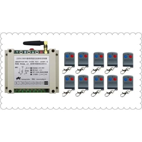 2017 New AC220V 250V 380V 30A RF 2CH RF Remote Control Switch System 10X Transmitter + 1 X Receiver 2ch relay smart home z-wave