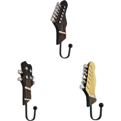 3PCS/Set Wall-Mounted Music Guitar Heads Hat Clothes Resin Hanger Hook Sundries Keys Watch Purse Hooks For Hanging Home Decor