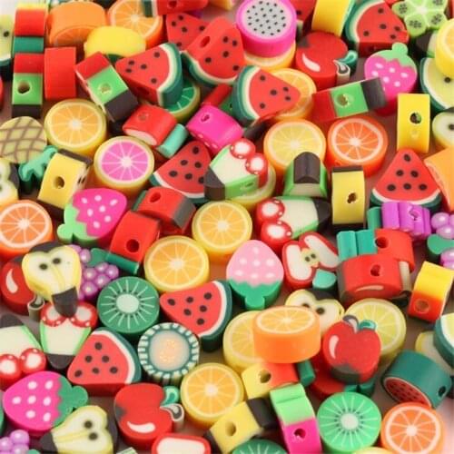 50pcs Color Fruit/flowers Beads Polymer Clay Beads Polymer Clay Spacer Loose Beads for Necklace DIY Bracelet Accessories