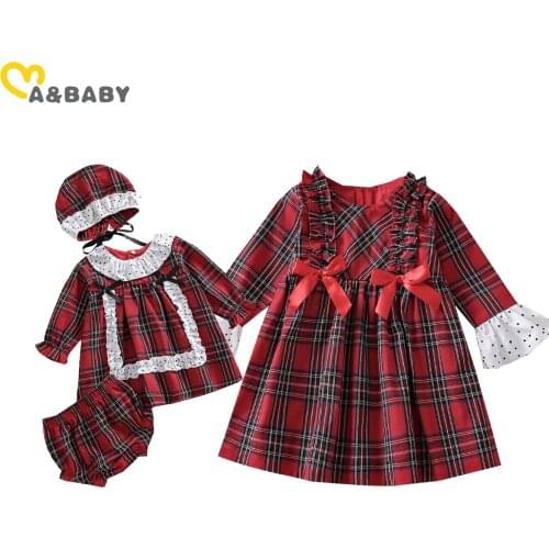 Ma&Baby 0-24M Christmas Baby Girl Clothes Set Bow Ruffles Long Sleeve Tops Shorts Hat Red Plaid Xmas New Year Costume