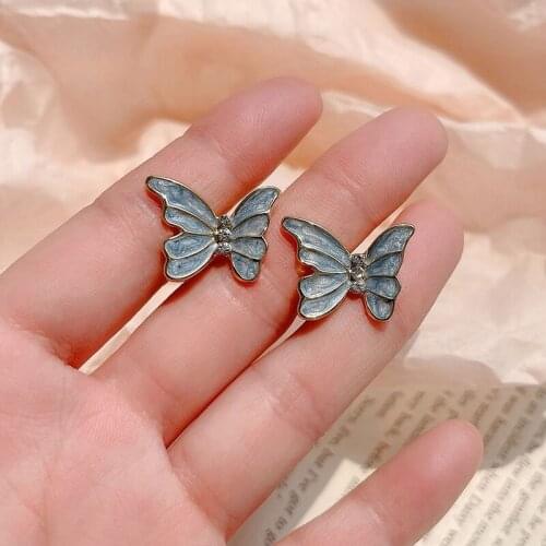 Elegant Blue Butterfly Zircon Earrings For Women Fashion Wedding Party Stud Earrings Accessories Exquisite Ladies Jewelry Gift