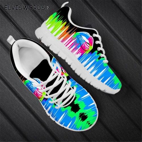 ELVISWORDS Colorful Rainbow Lips Pattern Comfortable Sports Shoes for Ladies Stylish Womens Sneaker Flats Lace-up Footwears New
