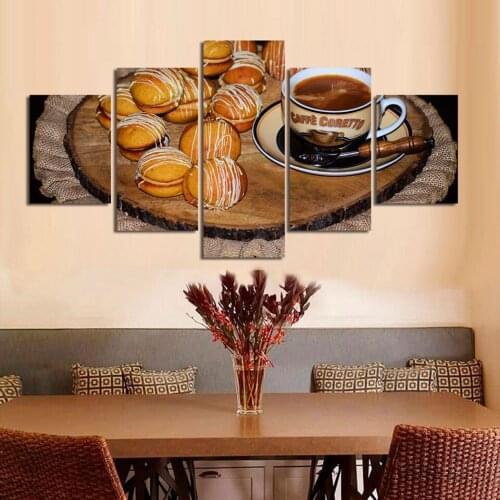 Hot Sale Modular Home Decoration 5 Pieces Coffee Prints Small Cake Pictures Office Paintings Canvas Poster Wall Art Framework