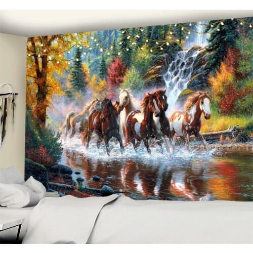 Spur The Horse Galloping Tapestry Wall Hanging Chinese Ink Painting Hippie Nature Bohemian Dormitory Studio Decor