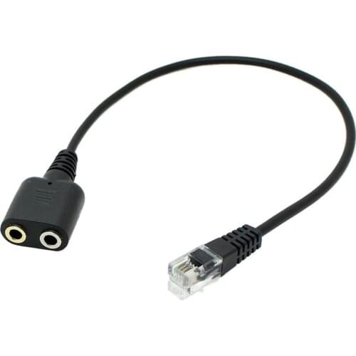 New 1PC 25cm Dual 3.5mm Audio Jack Female to Male RJ9 Plug Adapter Convertor Cable PC Computer Headset Telephone Using