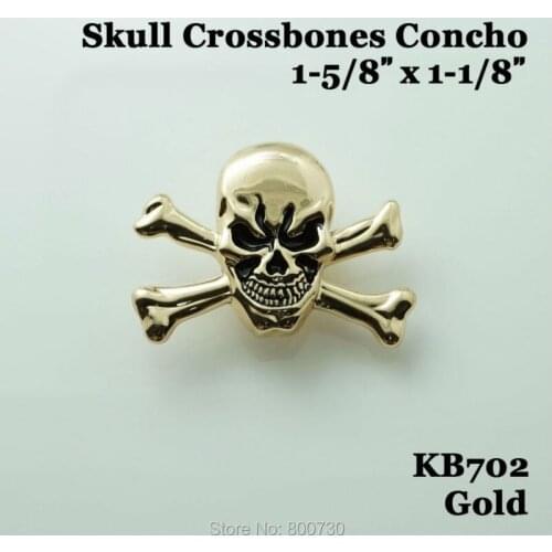 KB702) Wholesale 50pc 1-5/8'' Western Button Cowboy Decor Skull Crossbones Button Craft Hardware Gold