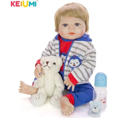 KEIUMI Hot Sale 23" Boy Baby Reborn Full Silicone Body Doll Playmate Reborn Baby Doll 57cm With Monkey For Kid Birthday Surprise