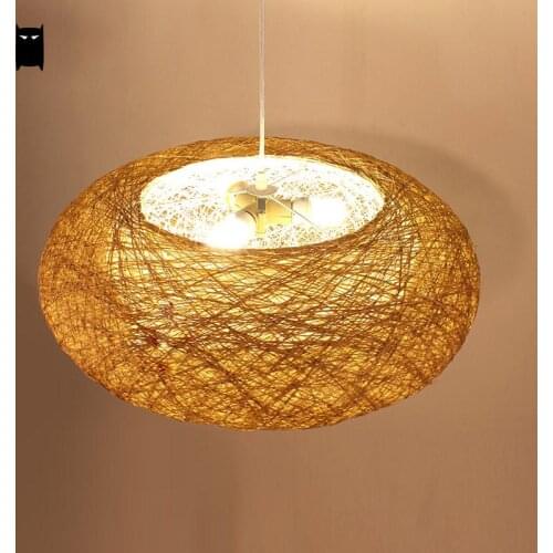 Round Wicker Rattan Bird Nest Pendant Light Fixture Rustic Country Scandinave Japan Lamp Luminaire Suspension Restaurant Bureau